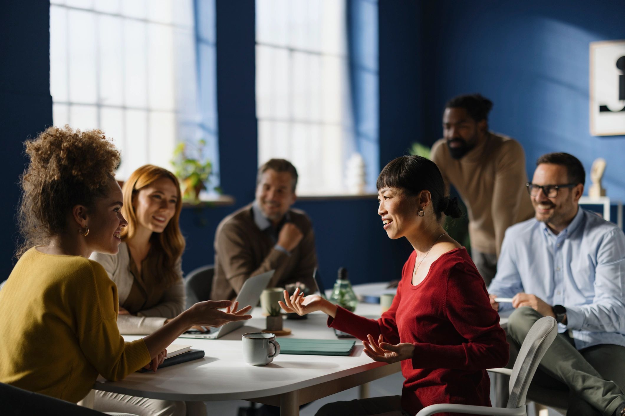 Team collaborating in an office meeting