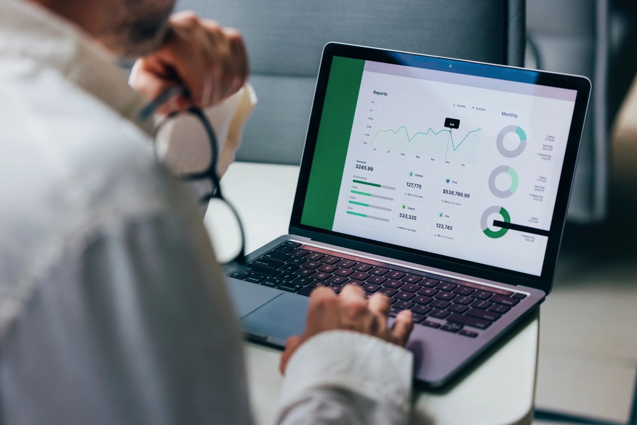 Business analytics dashboard on a laptop used for IT reporting and decision-making